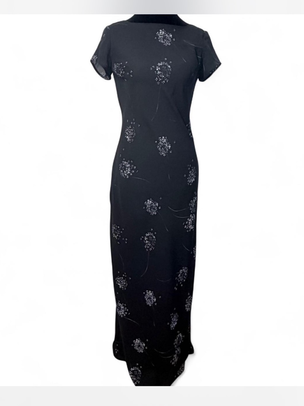 Vintage Jonathan Martin Black Floral Maxi Dress Sheer Overlay Y2K